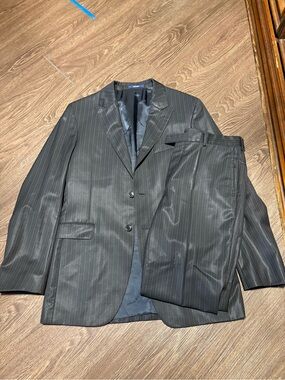 Kenzo Men's Dark Gray Pinstripe Two-Piece Suit Wool Suit